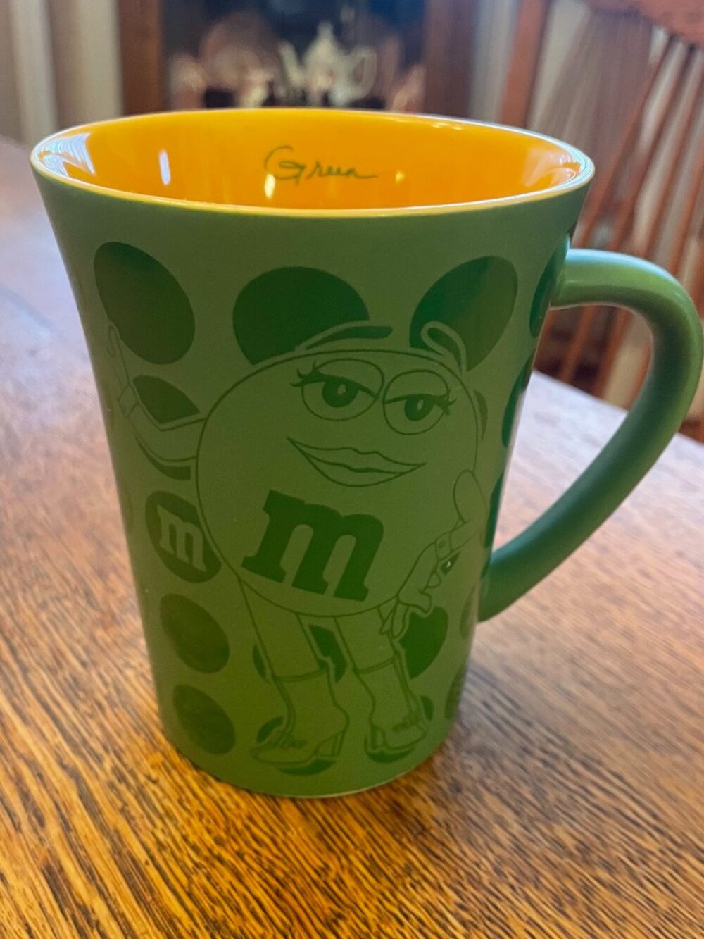 Tall Green and Yellow M&Ms World Coffee Cup Mug 15 ounces